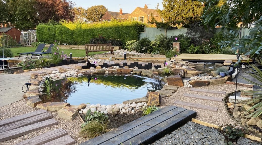 Overall picture of garden with pond